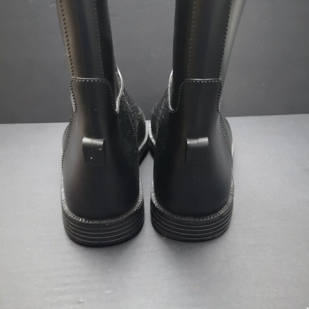 Dirty Laundry Ladies Size 9 / 40 Black & Tan Rubber Boots w/ Faux Leather Trim - Picture 4 of 11